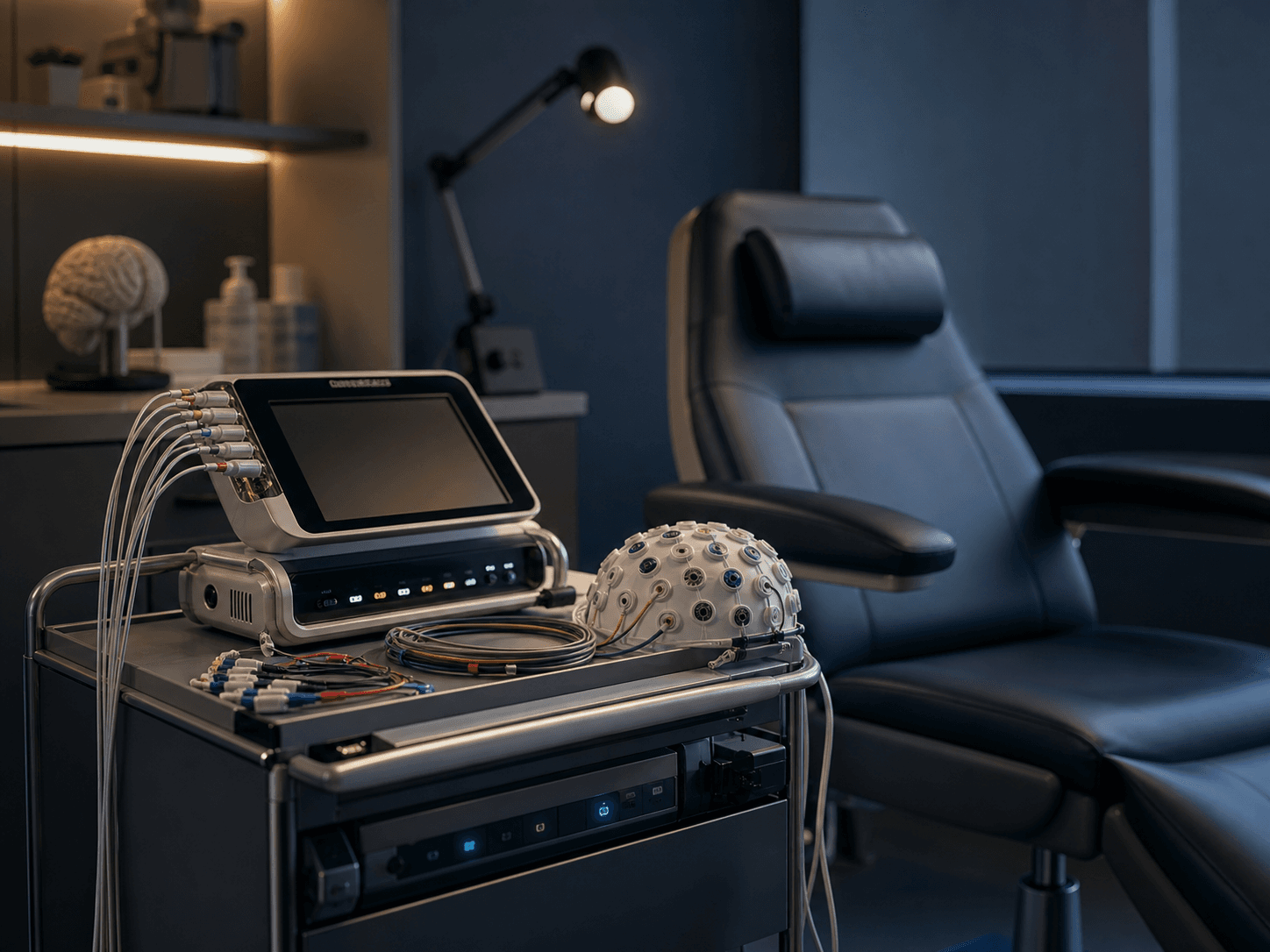 AI-generated EEG assessment environment representing neurological emergencies and chronic disease management